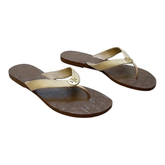 Tory Burch Shoes - Tory Burch Gold Leather Medallion Logo Thong Sandals Flip Flops Sz 8.5